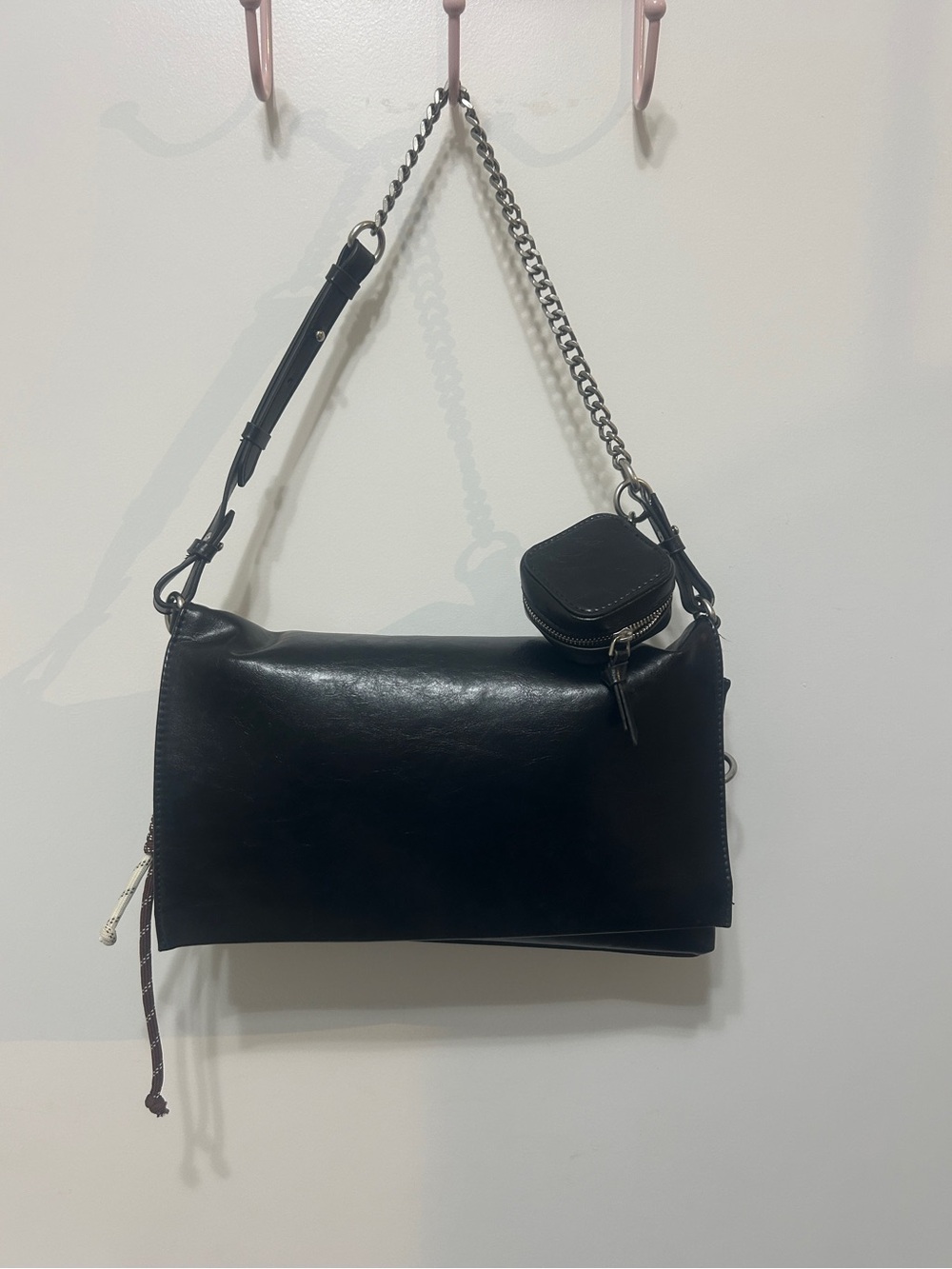 Zara Black Shoulder Bag with Polka Dot Lining